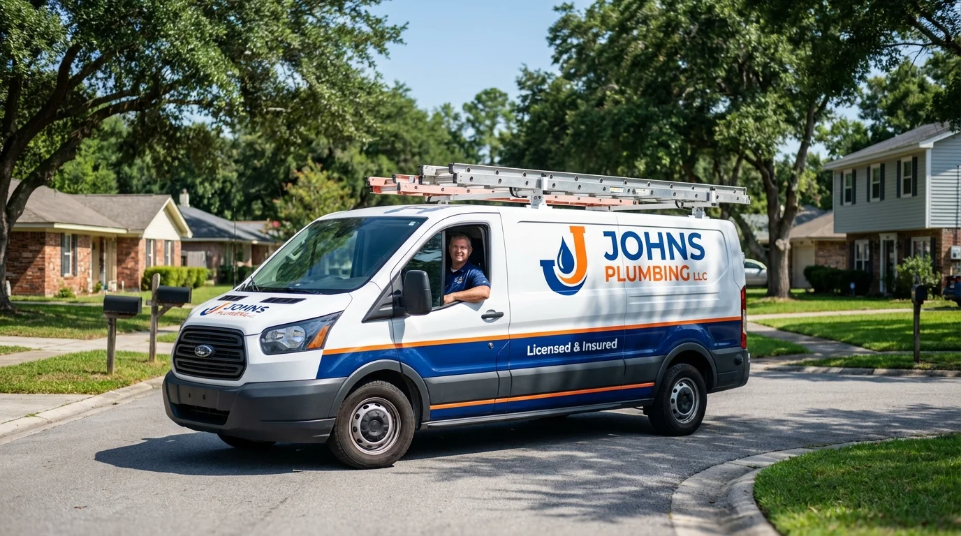 Johns Plumbing LLC service van in Vinton, IA