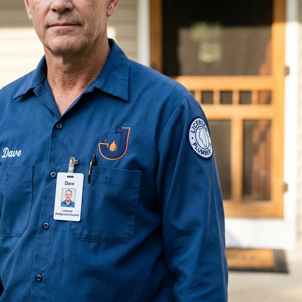 Licensed plumber showing ID badge in Vinton, IA